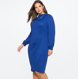 Eloquii blue draped dress with mock neck